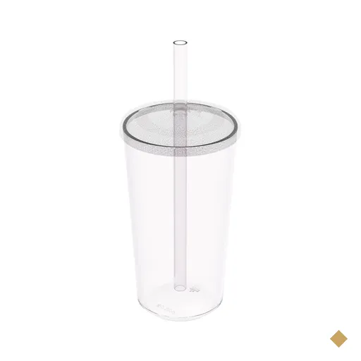 Copo com Tampa e Canudo 500ml Crippa Transparente Plástico Água Suco Bebidas