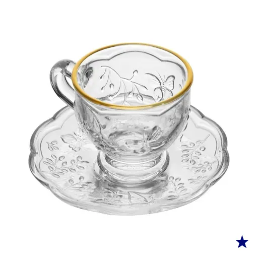 Xícara de Café com Píres New Butterfly Fio Ouro 80ml Cristal Ecológico Chá…