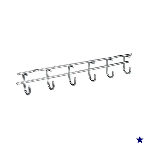 Suporte Porta Xícaras 6 Ganchos 34x7cm Cromado Masutti Copat