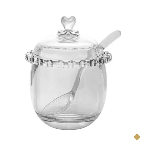 Açucareiro de Cristal 280ml de Coração Lyor C/ Colher Transparente