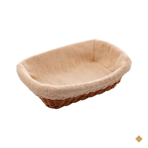 Cesta Porta Pão Lyor 24,5x17cm Retangular Rattan Plástico Forro Tecido Cesto