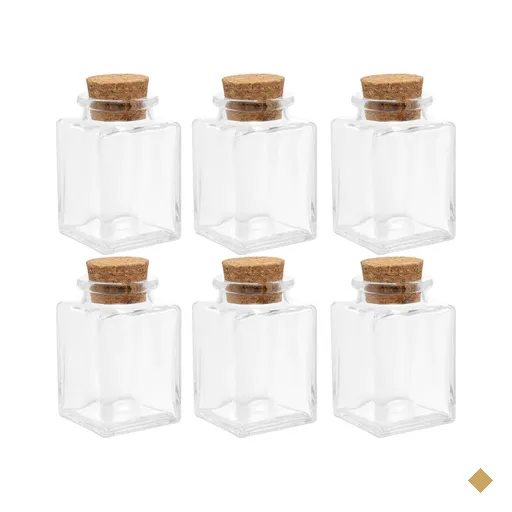 6 Mini Potes de Vidro Porta Temperos com Tampa de Rolha Lembrancinha Quadrados…