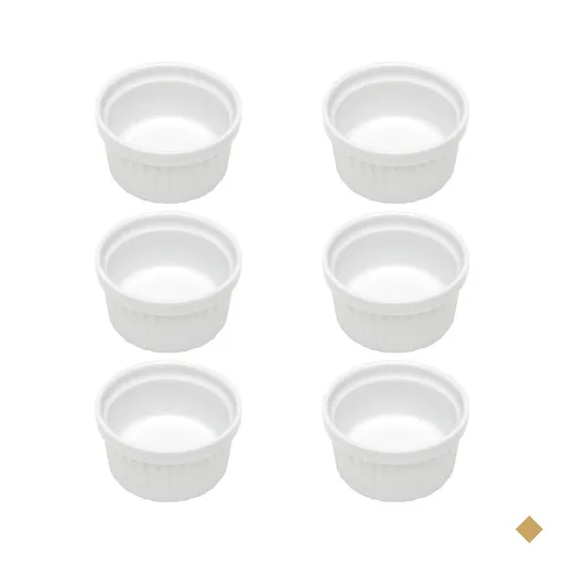Kit 6 Ramekin Canelado Porcelana 40ml Classic Branco Lyor Mo