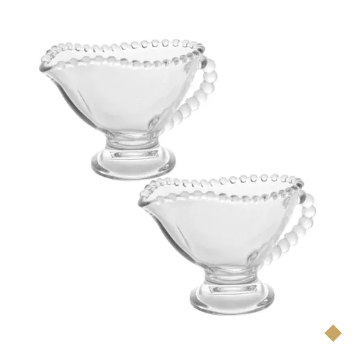 Kit 2 Molheiras Pearl de Cristal 140ml com Alça Porta Molhos Mesa Posta Servir…