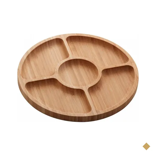 Petisqueira de Bambu 5 Divisórias 25cm Lyor Round Aperitivos Tábua Redonda…