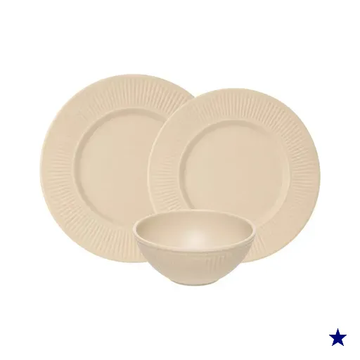 Jogo Pratos Raso 27cm de Sobremesa 20cm e Bowl 12cm Bege Melamina Aveline Lyor…