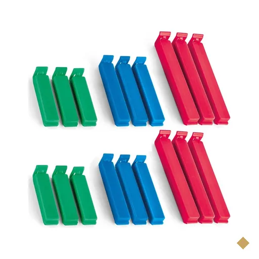 Kit 18 Clips Plásticos Vedação Alimentos Prendedores Pacotes Coloridos Ordene