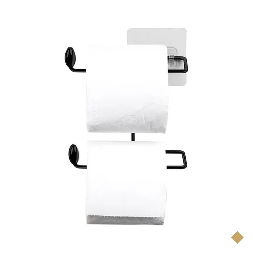 Suporte para Papel Higiênico Duplo Preto em Aço com Fixação Adesiva Parede…