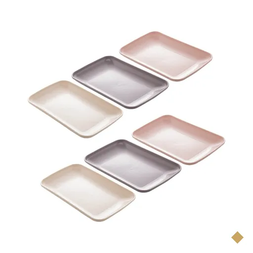6 Travessas Bambu para Servir Bandeja Retangular 21,5x14cm Colorida Lyor Lines