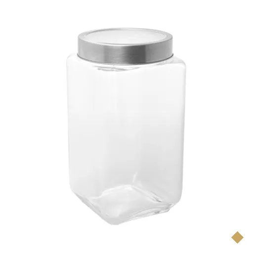 Pote de Vidro Tampa Metal Lyor Gastro 1,7L Prata Porta Mantimentos Retangular