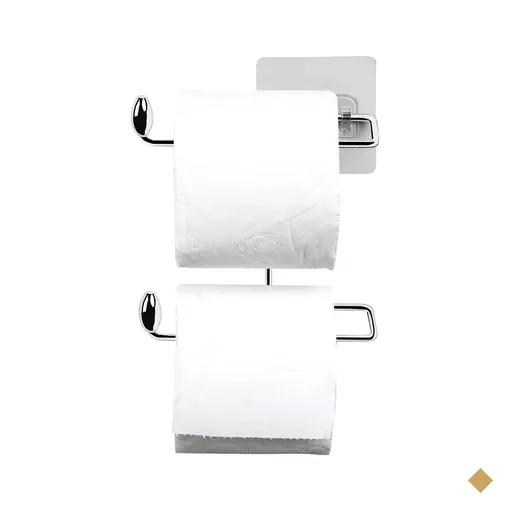 Suporte para Papel Higiênico Duplo Aço Cromado Fixação Adesiva Parede Utimil