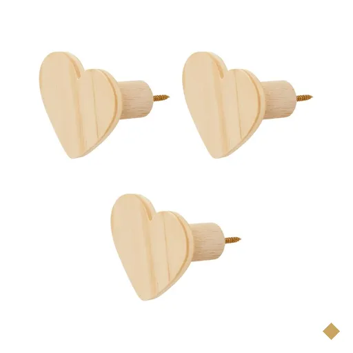 Kit 3 Ganchos Cabideiro de Madeira Pinus Pendurador Parede Formato Coração…