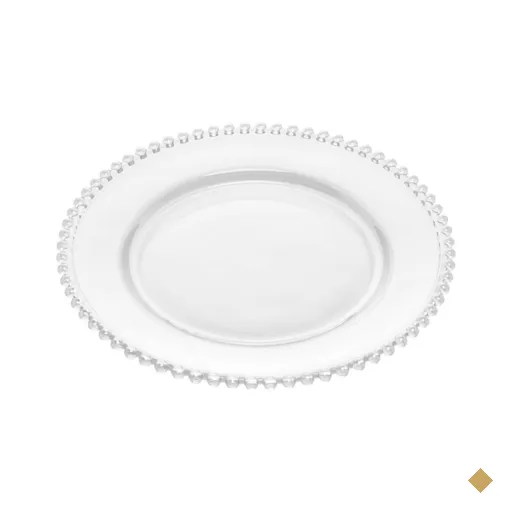 Prato Raso de Cristal Pearl Wolff 28cm com Bolinhas Mesa Posta Transparente