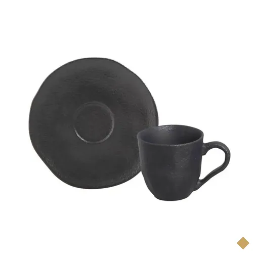 Xícara de Café 120ml Com Pires Orgânico Cerâmica Preto Matte Porto Brasil
