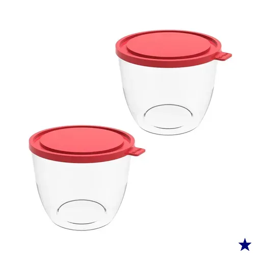 2 Potes com Tampa 1,9L Redondo Crippa Transparente e Vermelho Bacia Alimentos…