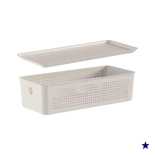 Cesto Organizador 4,5L Tampa Flow 34x15cm Bege Ou Multiuso Decorativa