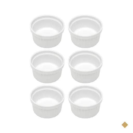 Kit 6 Ramequins Canelado 50ml Porcelana Classic Branco Lyor Pequeno Molhos