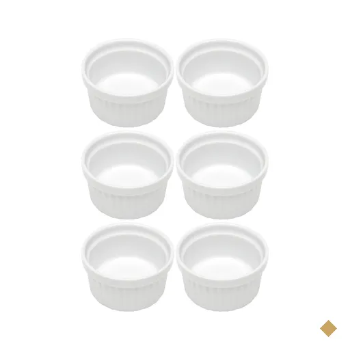 Kit 6 Ramequins Canelado 50ml Porcelana Classic Branco Lyor Servir Petiscos