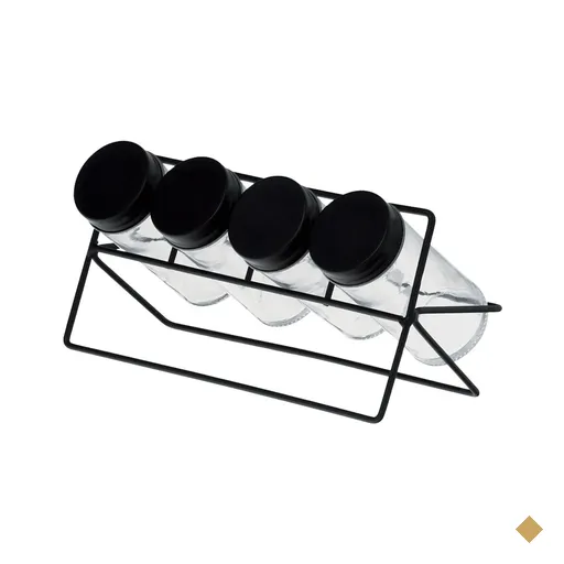 Conjunto 4 Porta Temperos e Suporte de Metal Preto Lyor Pote