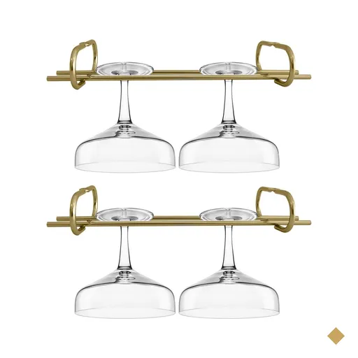 Kit 2 Suportes Porta Taças Dourado Reto 25cm Organizador Suspenso MS Aramados
