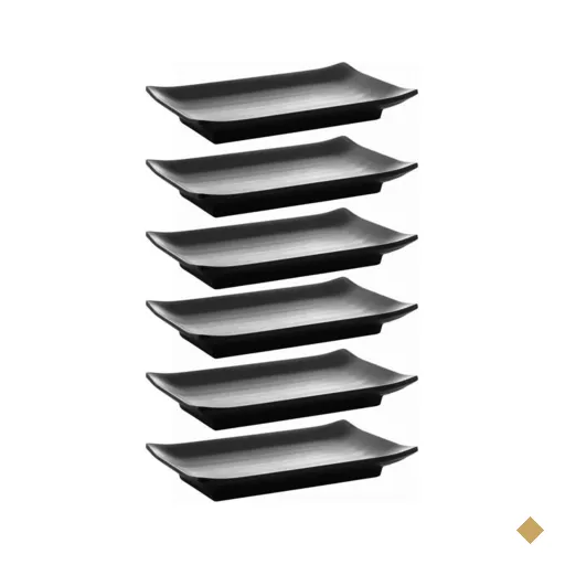 6 Pratos Melamina de Sushi Lyor Tóquio Preto 17,5x11x2cm Travessas Retangular