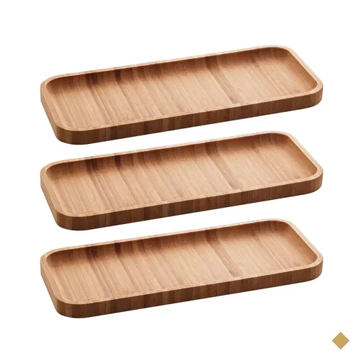 Kit 3 Petisqueiras em Bambu - Bandeja Retangular 28x11cm Prato Petisco Salgados…