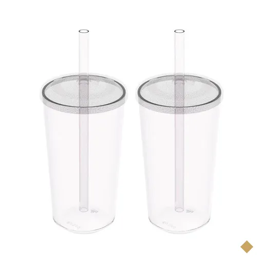 Kit 2 Copos com Tampa e Canudo 500ml Crippa Transparente Plástico Água Suco…