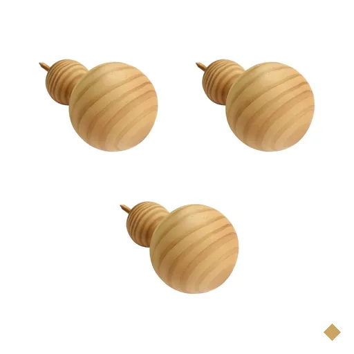 Kit 3 Ganchos Cabideiros de Parede Esfera em Madeira Maciça Pinus Cor Natural
