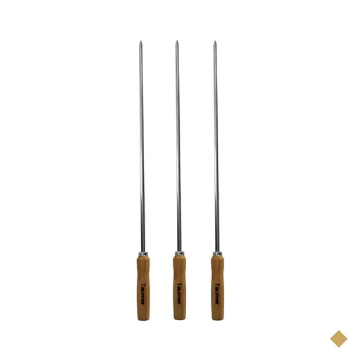 Kit 3 Espetos Inox para Coração 85cm Carne Churrasqueira Cabo Madeira Taumer
