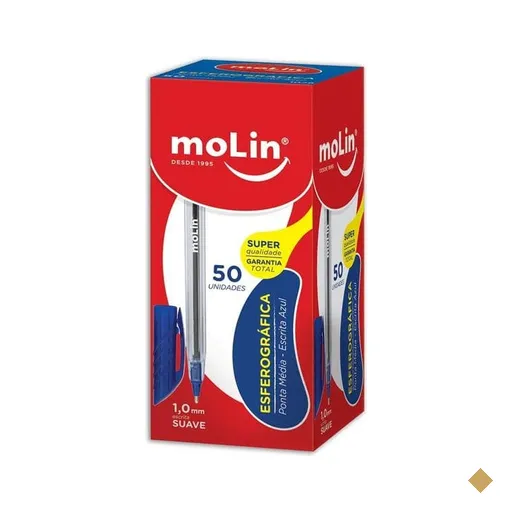 Caneta esferográfica 1.0mm transparente azul 1028 Molin CX 50 UN