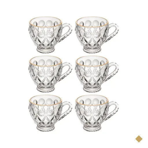Jogo 6 Xícaras Café Curto 80ml Fio de Ouro Vidro Lile Lyor Cafezinho Clínica…