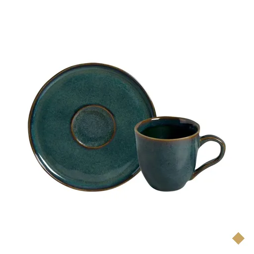 Xícara de Chá com Pires 170ml Cerâmica Stoneware Bio Oceano Porto Brasil Azul