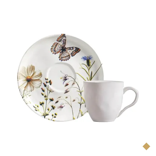 Xícara de Chá 170ml com Pires Bio Encanto Cerâmica Stoneware Decorada Porto…