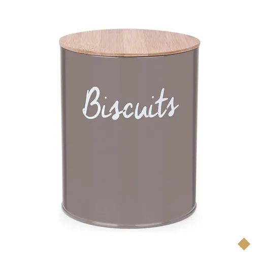 Pote Biscuits Porta Condimentos Lata de Biscoito C/ Tampa de Bambu Haus Concept…