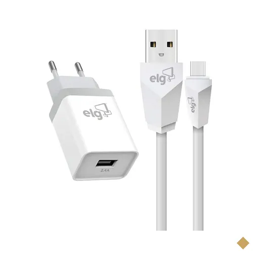 Carregador de tomada c/1 saída USB + cabo USB-C Elg CX 1 UN