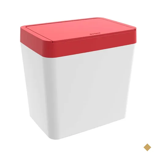 Lixeira Retangular 5L Crippa Cozinha Escritório Pequena Branco e Vermelho