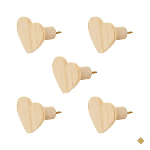 Kit 5 Ganchos Cabideiro de Madeira Pinus Pendurador Parede Formato Coração…