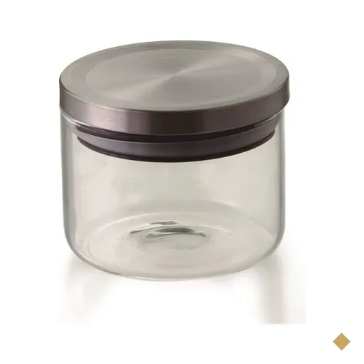 Pote hermetico vidro borosilicato com tampa cor prata 370 ML