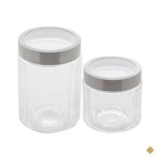 Kit 2 Potes de Vidro com Tampas Inox 870ml e 1,2L Lyor Sydney Biscoitos Cereais