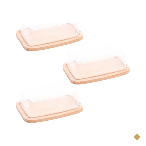 3 Manteigueiras de Bambu com Tampa Plástica Lyor 19x12,5x6cm Queijeira Mesa…