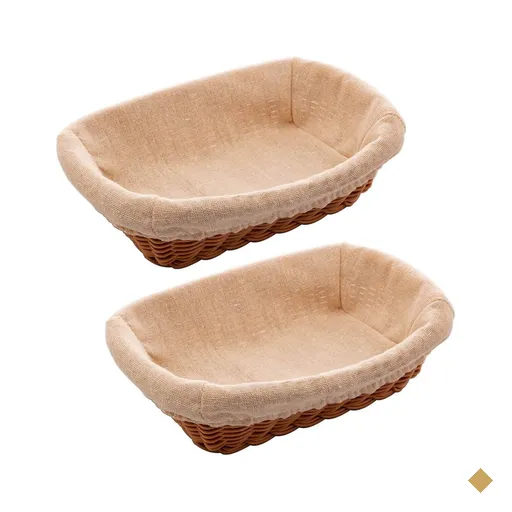 2 Cestos Porta Pão Folhados Plástico Rattan Tecido Lyor 24,5cm Mesa Posta