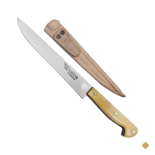 Faca Carbono Peixeira Artesanal Com Bainha Couro Cabo Chifre Clara