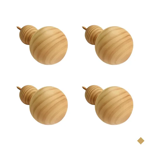 Kit 4 Ganchos Cabideiros de Parede Esfera em Madeira Maciça Pinus Cor Natural
