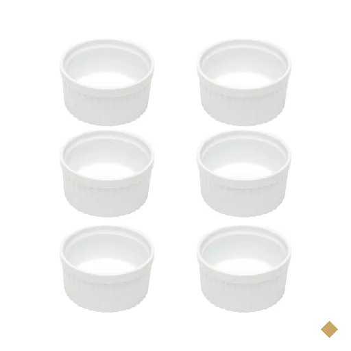Kit 6 Ramekins Porcelana 155ml Canelados Brancos 8,4x5cm Molhos Classic Lyor