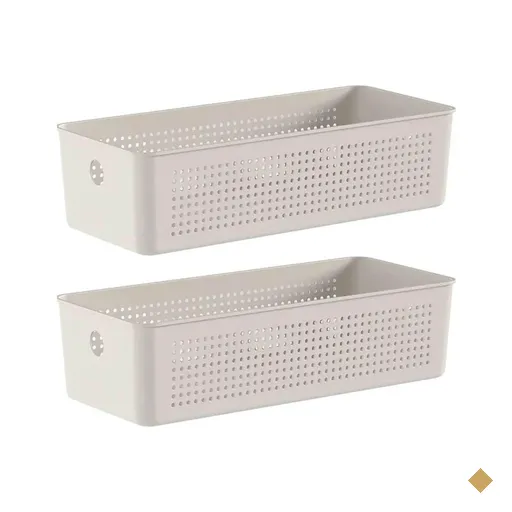 Kit 2 Cestos Organizadores 34x15x9cm Flow Bege Caixa 4,5L Lavanderia Banheiro