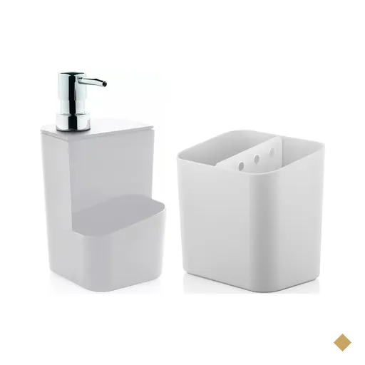 Kit Escorredor Porta Talheres e Dispenser Detergente Sabão Líquido Branco Ou