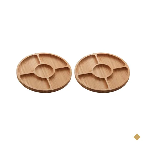 Kit 2 Petisqueiras de Bambu 5 Divisórias 25cm Lyor Round Aperitivos Tábua…