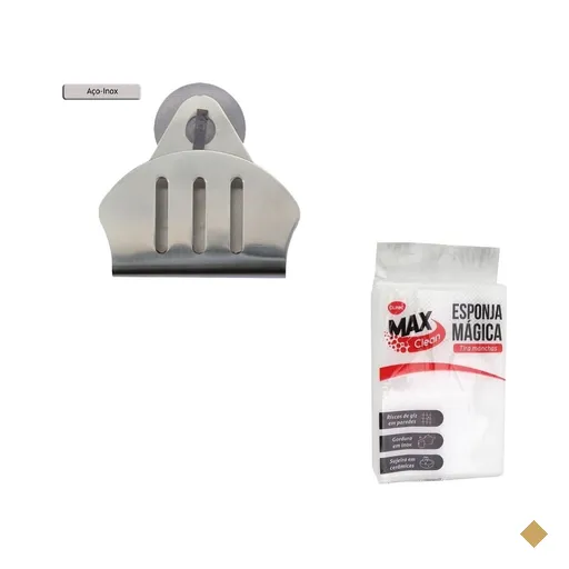 Porta Esponja de inox com ventosa concha com Esponja magica