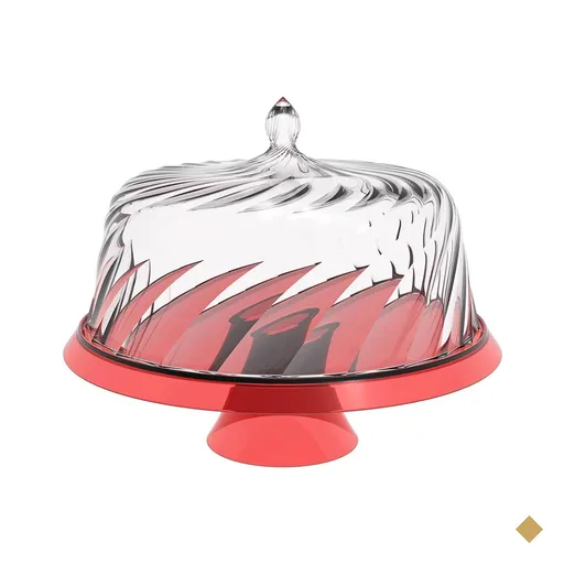 Boleira Porta Bolo com Cúpula e Pé 25cm Vermelho Transparente Glassy Crippa…