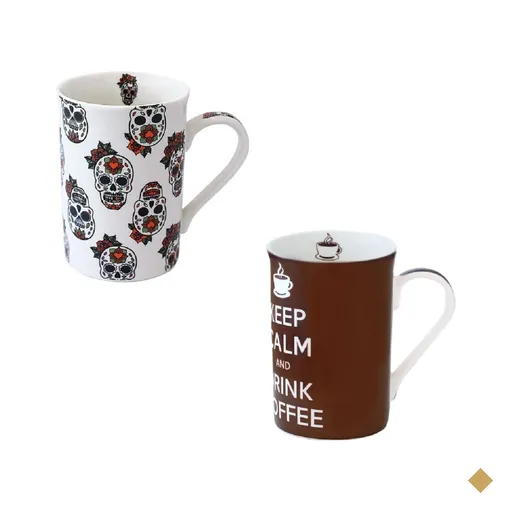 Canecas 2 (duas) de porcelana Keep Calm e caveira Skull